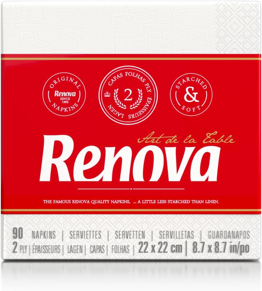 Renova pappersservetter, vit bordscocktailstil - 90 servetter (paket med 2)