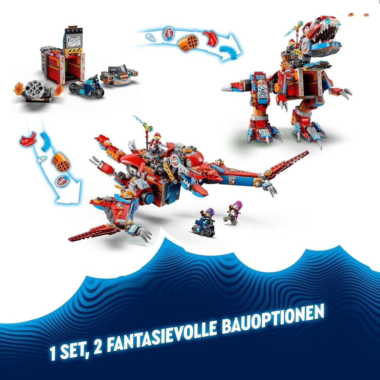 LEGO Dreamzzz 2-i-1 Coopers Dino-Mech C-Rex Toy Pterodactyl T.Rex Actionfigur för pojkar och flickor Kreativ leksak Äventyrsset Present för barn 9 år 71484 Byggset Beuche den LEGO-Store