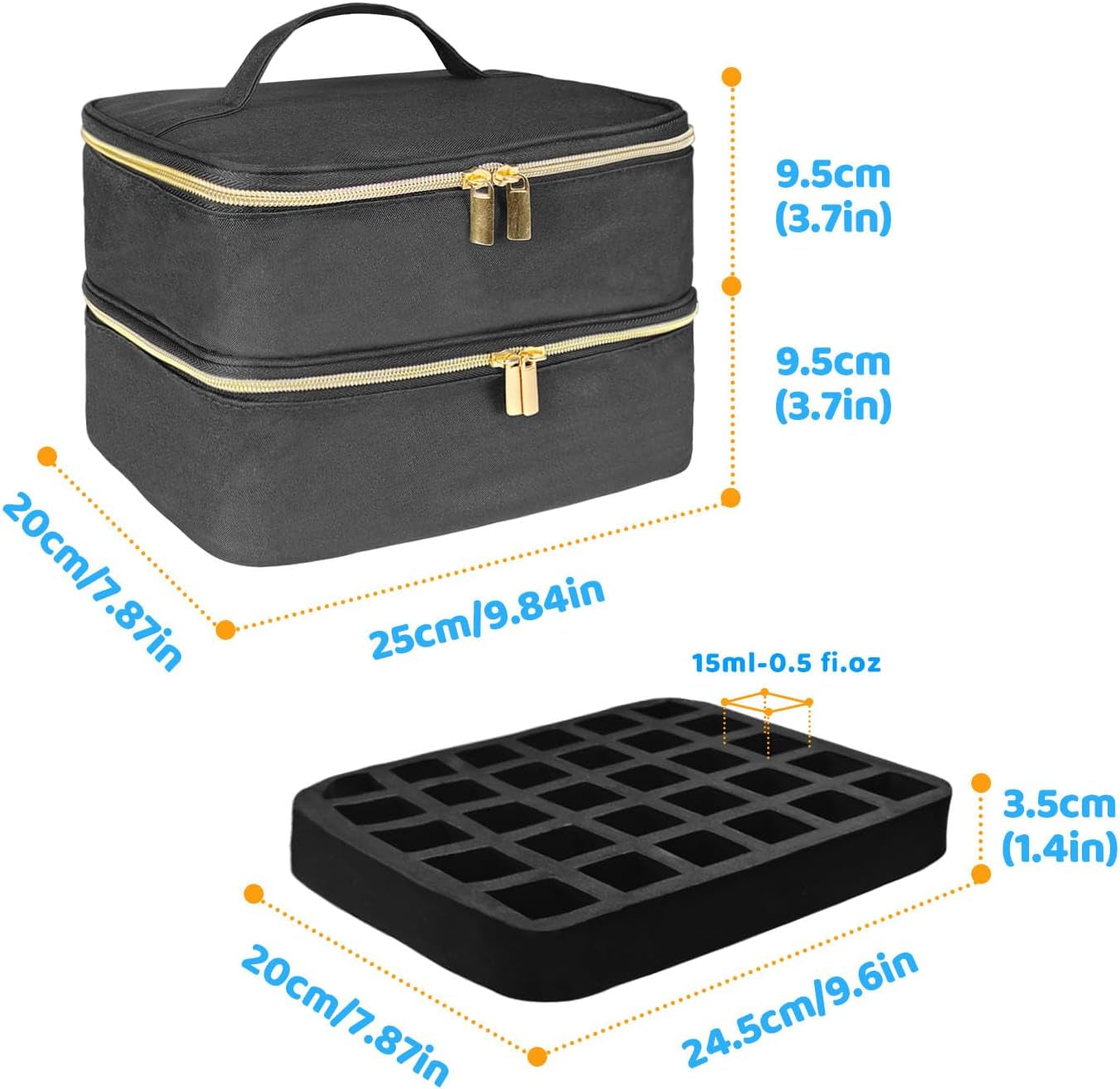 Nail Lacquer Organizer Tasche, Doppelschicht Nail Lacquer Förvaringsbox, Organizer Koffer Für Nageldesign Kosmetiktasche Für 30 Flaschen Neonail Base(15Ml-0,5 Fl.Oz) & 1 Nagellampa(Schwarz)