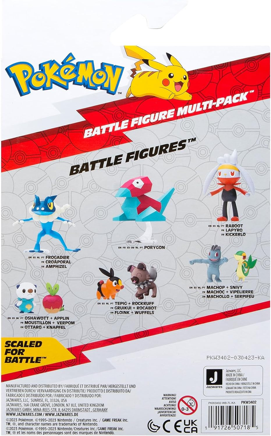 Pokémon PKW3402 - Battle Figure Multipack - 4-pack med Pikachu, Croc, Kwaks, Felori, officiella detaljerade figurer, 5 cm vardera Actionfigurer Naty Shop