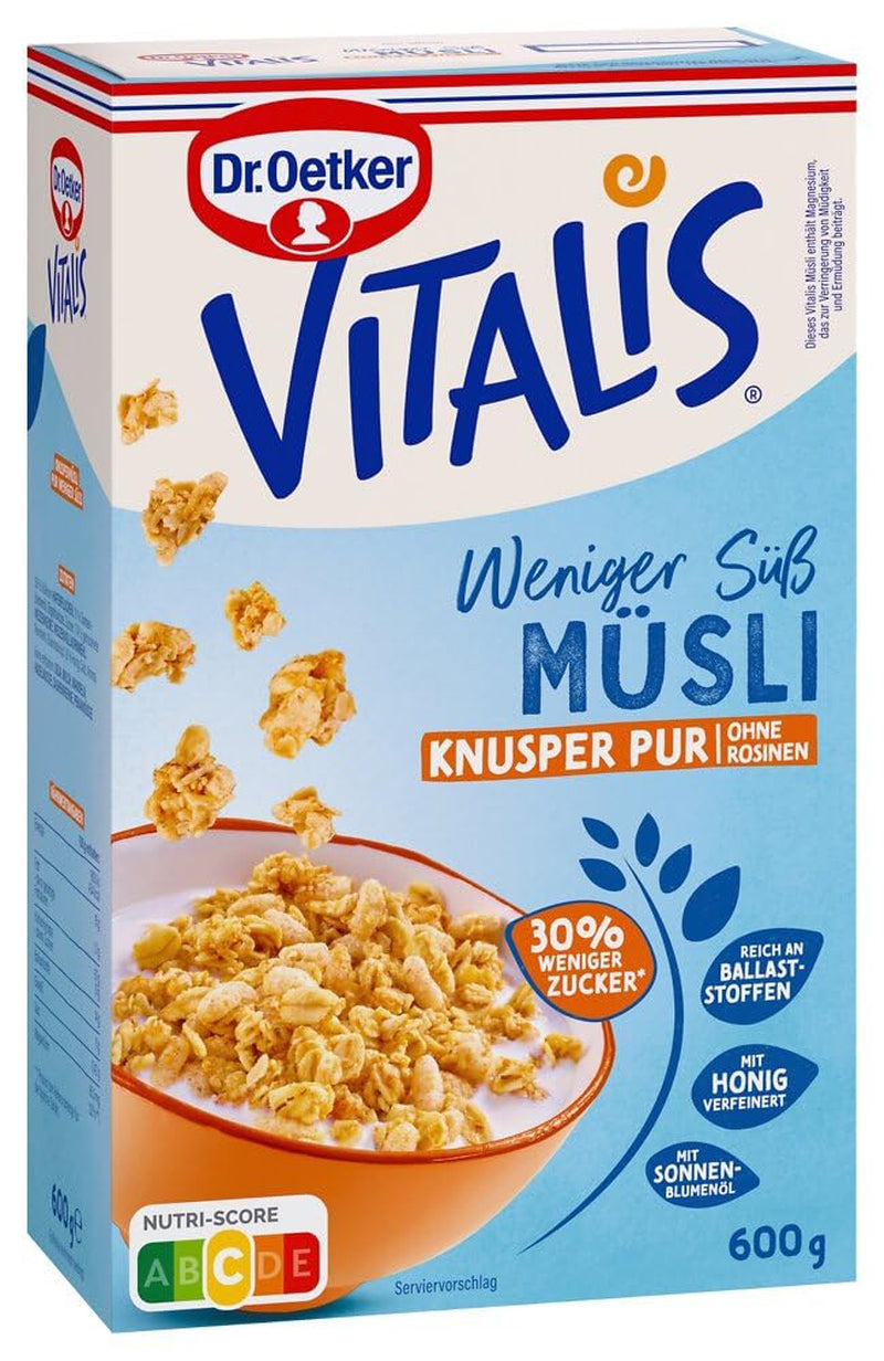 Dr. Oetker Vitalis Less Sweet Crunchy Pure: Crunchy müsli med 30 % mindre socker, 5-pack (5 x 600g)