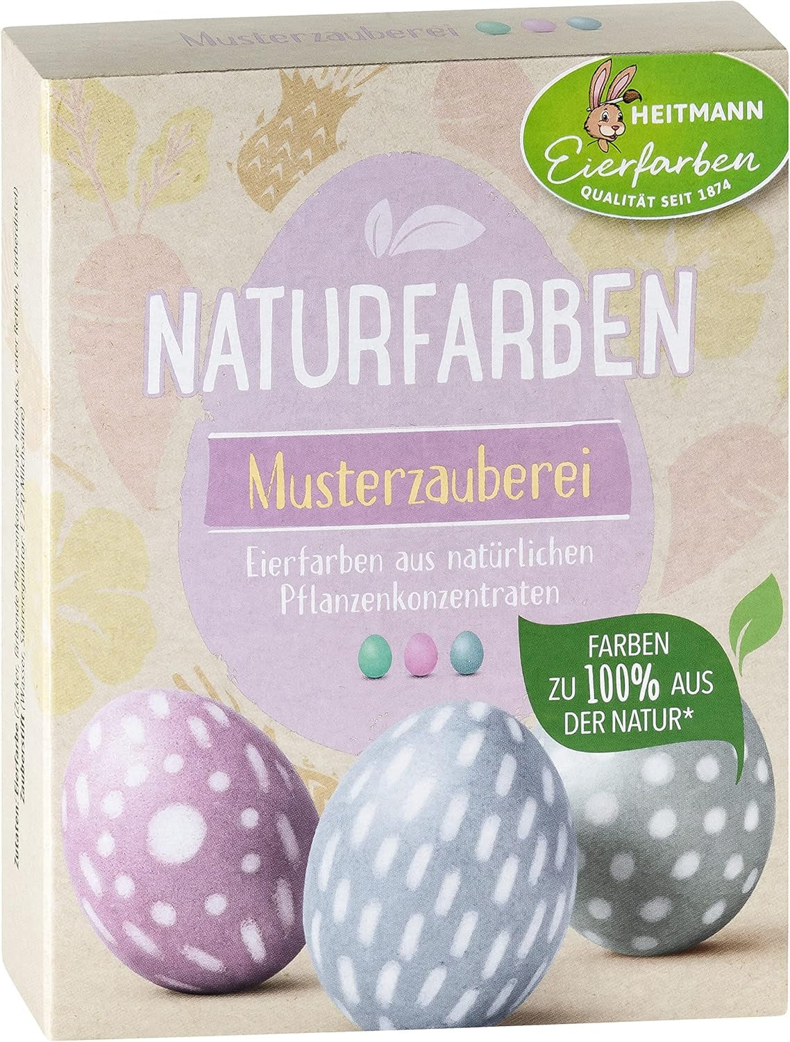 Heitmann Egg Dye Natural Dye Set, 3 Egg Dye Pulver (gult, lila, gråblått), Gräspapper klistermärke