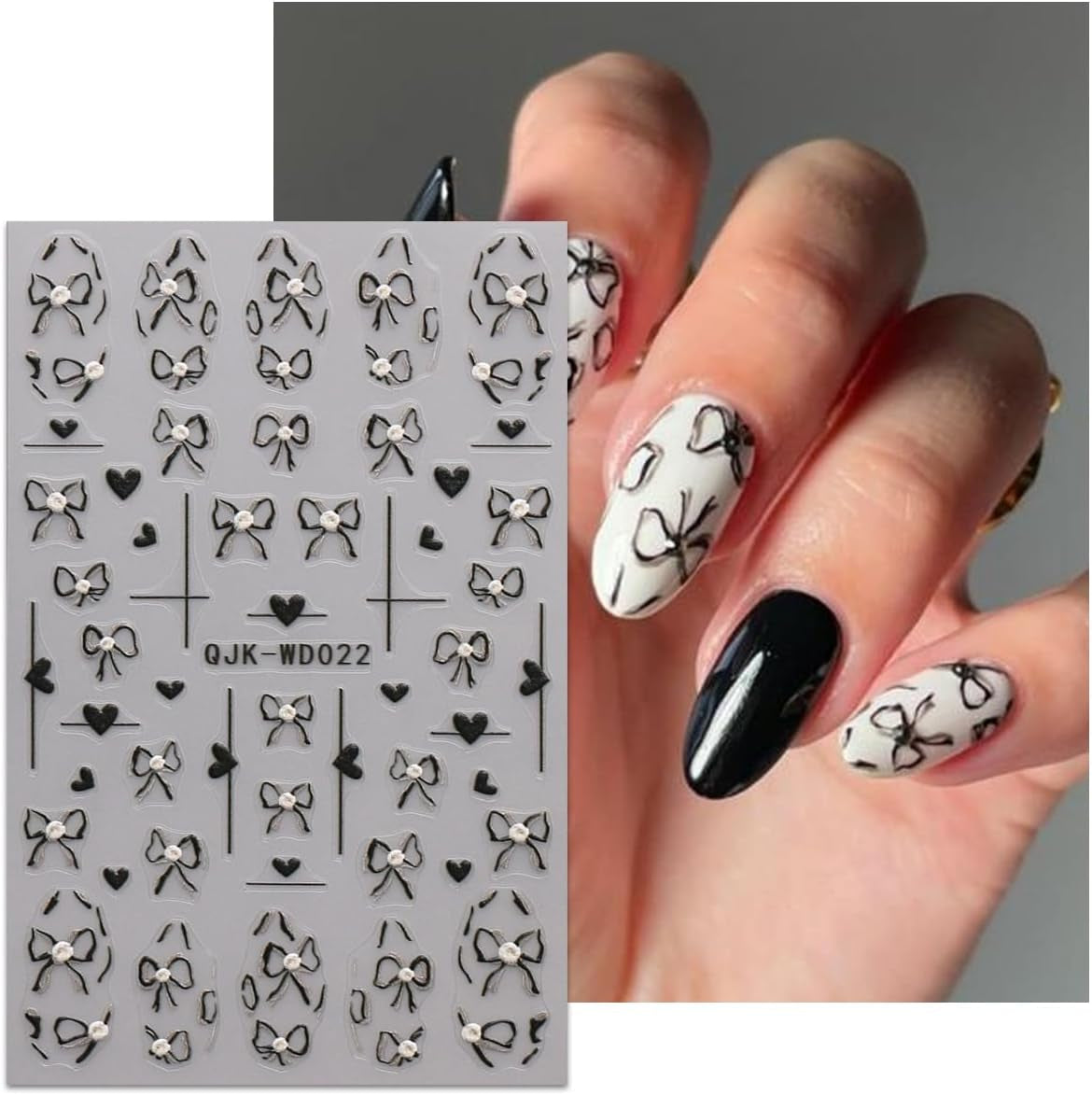 JMEOWIO Nagelsticker Bunte Herz Schleife 6 Blad Nagelkonstklistermärke Selbstklebend Nagelaufkleber Dekoration Nageldesign Zubehör