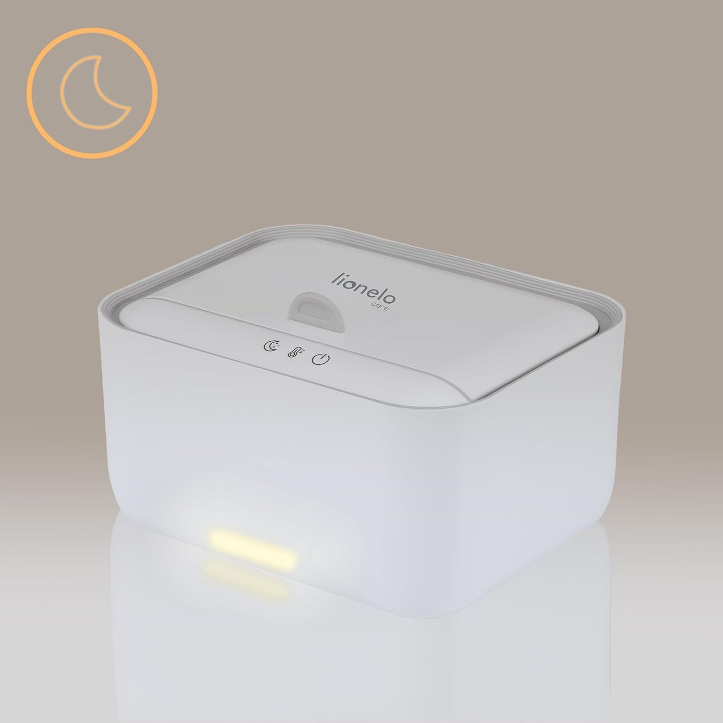 Lionelo BABYBLISS 20W Värmare för våtservetter och små handdukar, 20W för spädbarn, inbyggt nattljus, 3 värmeinställningar, pekskärm, håller våtservetterna fuktiga