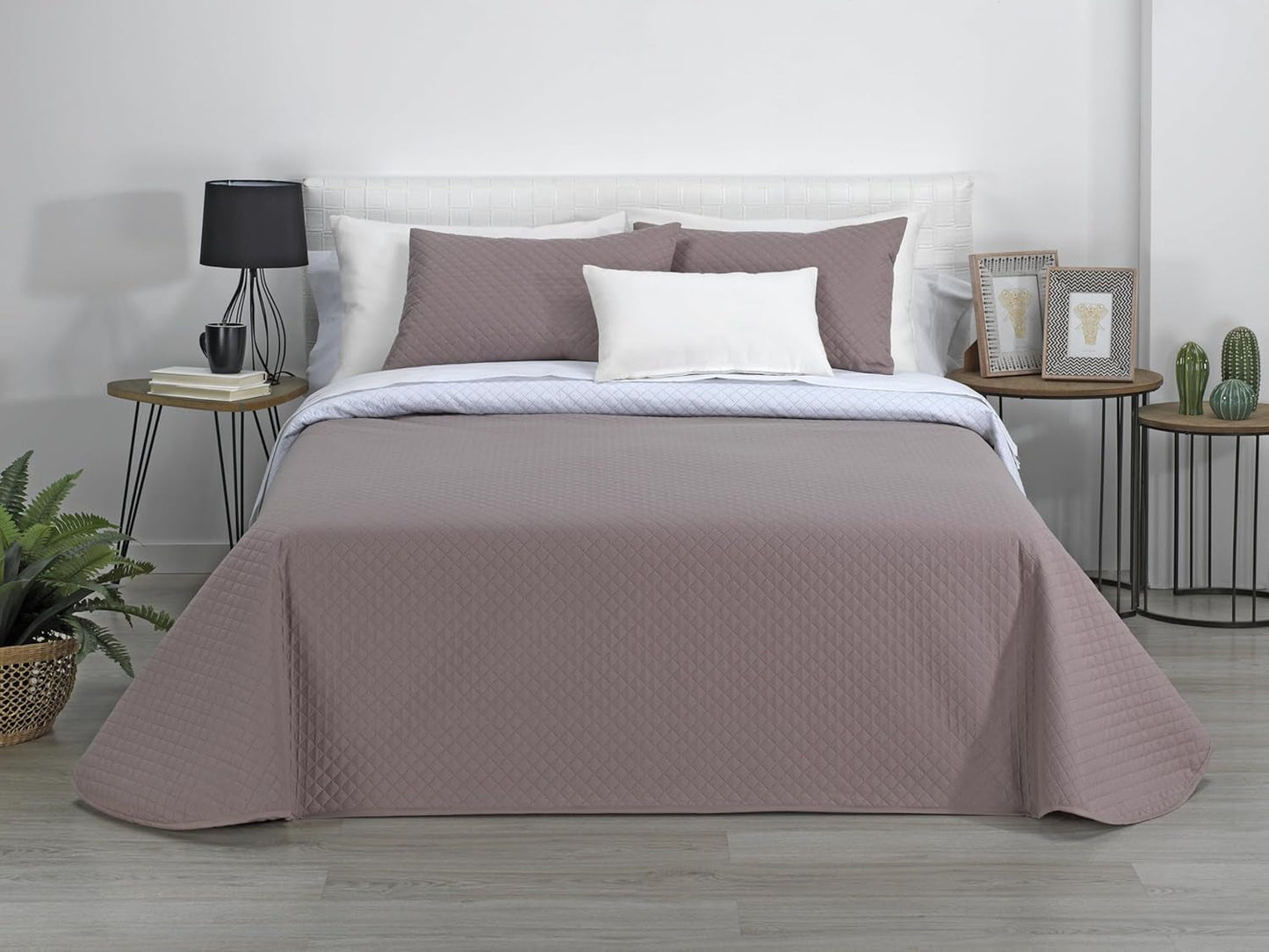 Estoralis | AVA | Vändbar Boutique Quilt | För alla årstider | Färg - Vit/Taupe | För 140/150/160 cm säng. säng. (250 X 270 Cm. Ancho X Alto) | Quiltat täcke Quilt och täcken Naty Shop