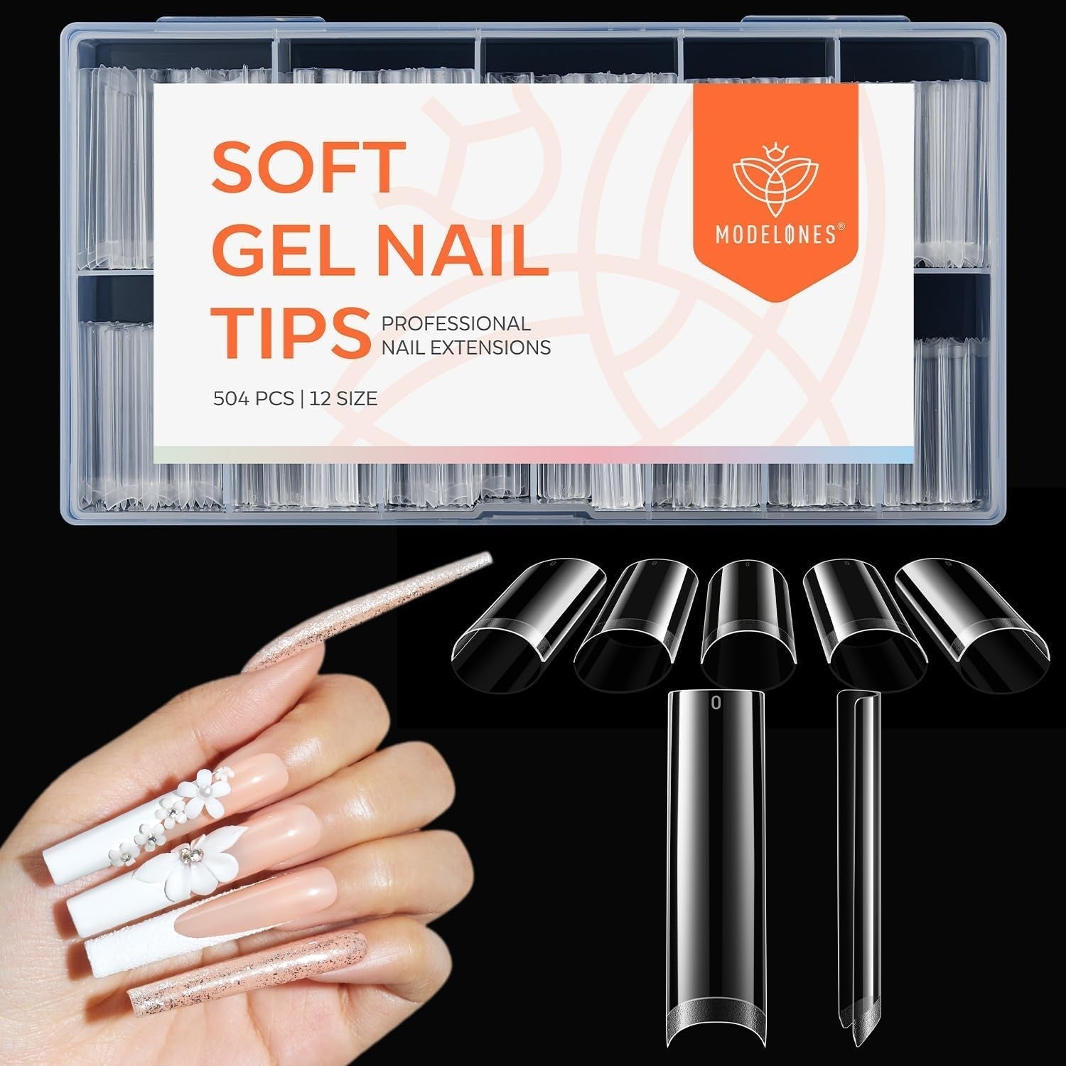 Modelones Nail Tips 216 bitar - Heltäckande Nail Tips Set, Soft Gel Tips Set, Pre-Polishing PMMA Resin Nail Tips, DIY Lime On Nail Art konstgjorda naglar, korta mandlar XS