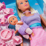 Simba 105730211 - Steffi Love Nanny, med två bebisar, bärsele och bilbarnstol, tillbehör, påklädningsdocka, 29 cm, för barn från 3 år och uppåt