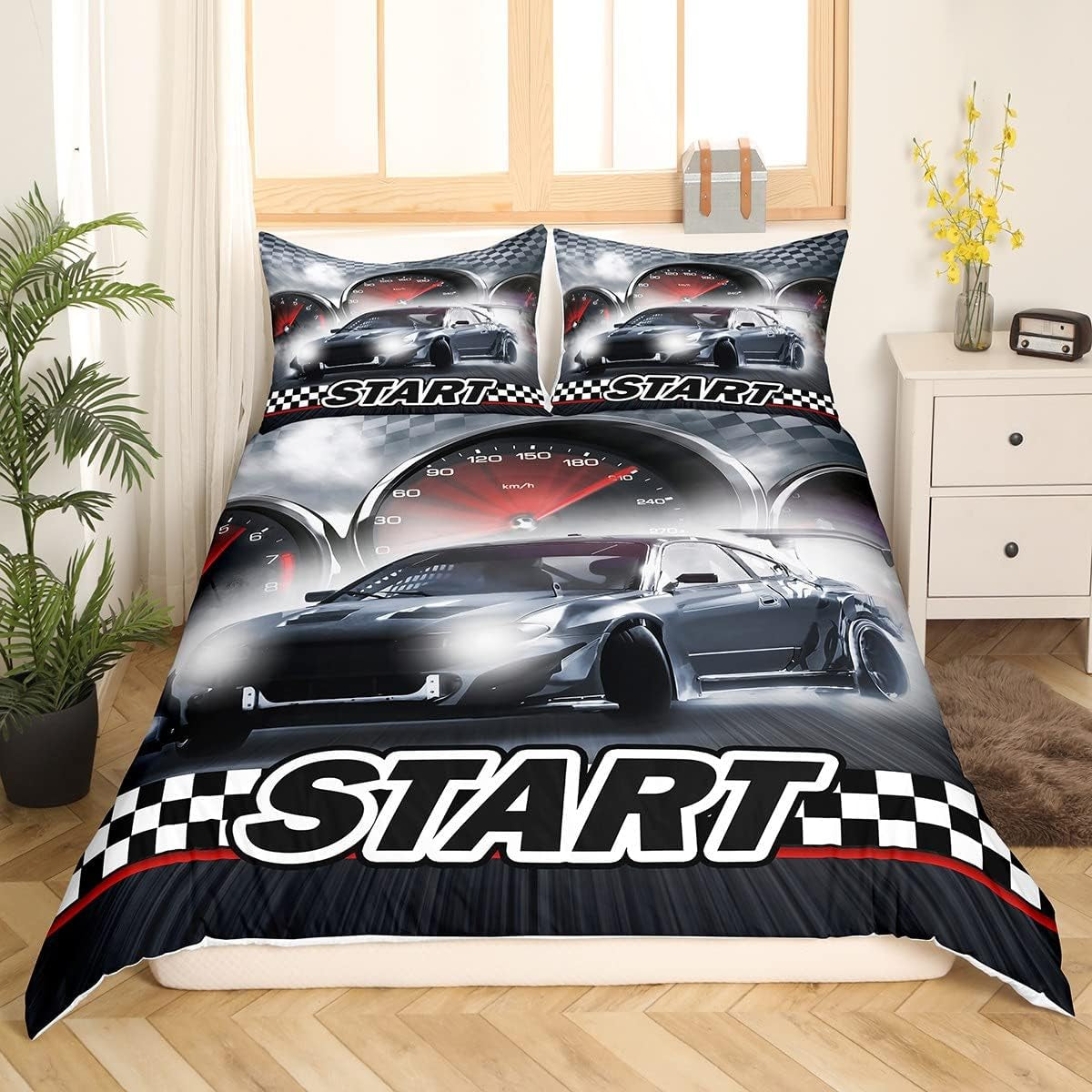 Jungen Cartoon Auto Sängkläder Set 135X200,Kinder Bau Fahrzeuge Tröster Abdeckung Für Kind Kleinkind Teens,Dinosaurier Bettbezug,Traktor Maschinerie Bagger Bettdecke Abdeckung,Lkw Autos Bedtuchen Naty Shop Multi 6 135*200+80*80*1