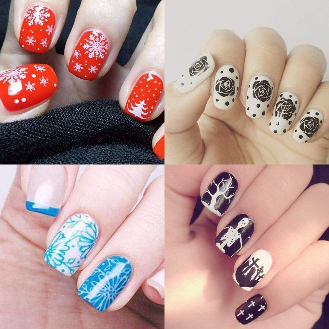 Biutee Nagelstämpel 30 delar Nagelstämpel Set Nagelmall Nagelstämpling Djur Blommor Bilder Nagelstämpelplatta med 2 stämplar 2 skrapor Nageldesign Tillbehör Fransk nagelstämpel