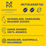 Martermühle Café Crème Kaffeebohnen 500g mittelkräftig I Arabica I Smaker: Brauner Zucker, Haselnuss, Schokolade I Ganze Kaffeebohnen schonend geröstet, säurearm