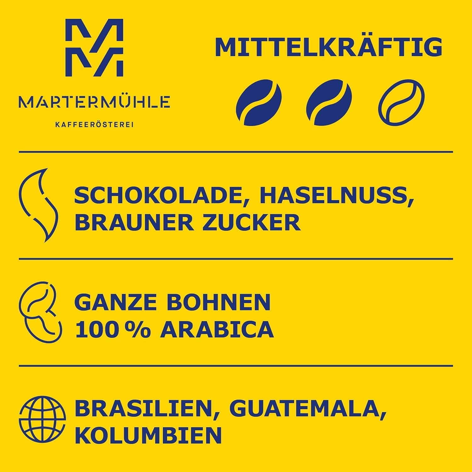 Martermühle Café Crème Kaffeebohnen 500g mittelkräftig I Arabica I Smaker: Brauner Zucker, Haselnuss, Schokolade I Ganze Kaffeebohnen schonend geröstet, säurearm