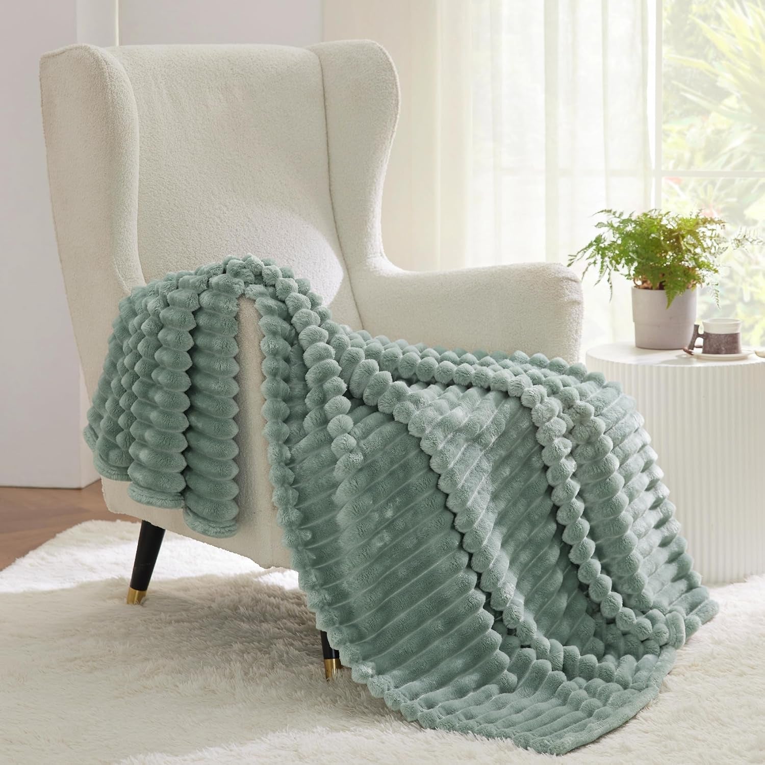 BEDSURE Sage grön fleece filt för soffa - Supermjuka mysiga filtar för kvinnor, söt liten filt för tjejer, 127 X 152 Cm sängar och filtar Beuche den BEDSURE-Store