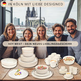 SÄNGER Key West | Stengods servisset 24-delat mattallrik set för 6 6 middagstallrikar spannmålsskålar Desserttallrikar Pasta skålar Cream serviser med sandig textur | VÄRDESAMLING