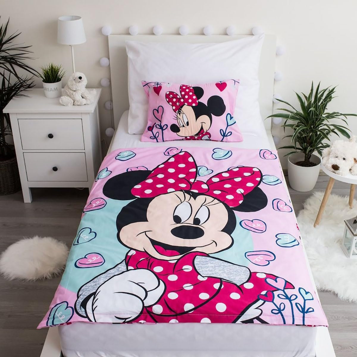 Disneysängkläder, Minnie Mouse Pink Baby, 100 % bomullssängkläder med blixtlås - Kids Naty Shop