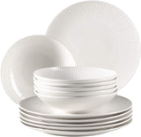 MÄSER 931461 Dalia Middagsservering för 6 av högkvalitativt hotellporslin, vitt, 12-delat tallrikset i vintagedesign, slitstarkt porslin