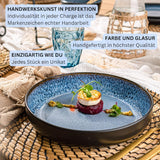 SÄNGER Aruba | Stengodsservis för 6, 6 middagstallrikar, 6 frukosttallrikar, 6 middagstallrikar, 6 pastaskålar, blå med svart kant | VÄRDESAMLING