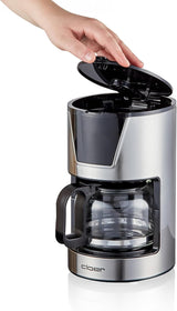Cloer 6-kopps filter espressomaskin, skonsam varmhållningsfunktion, glaskaraff, mätsked, vattennivåindikator, antidroppsystem, automatisk avstängning, filterstorlek 1x2, 550W, rostfritt stål