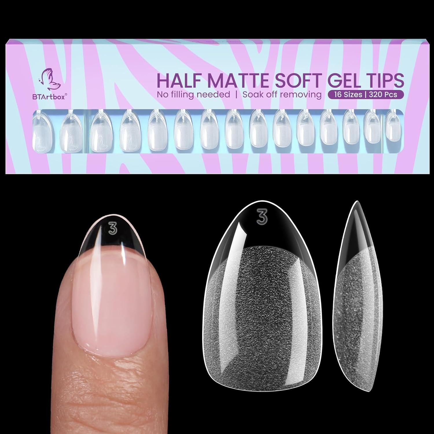Btartbox Extra Short Almond Nail Tips - Full Cover Gel X Soft XS Gel Nail Tips - Pre-Shaped Semi-Matte For Wide Nails Salon 320 Stk