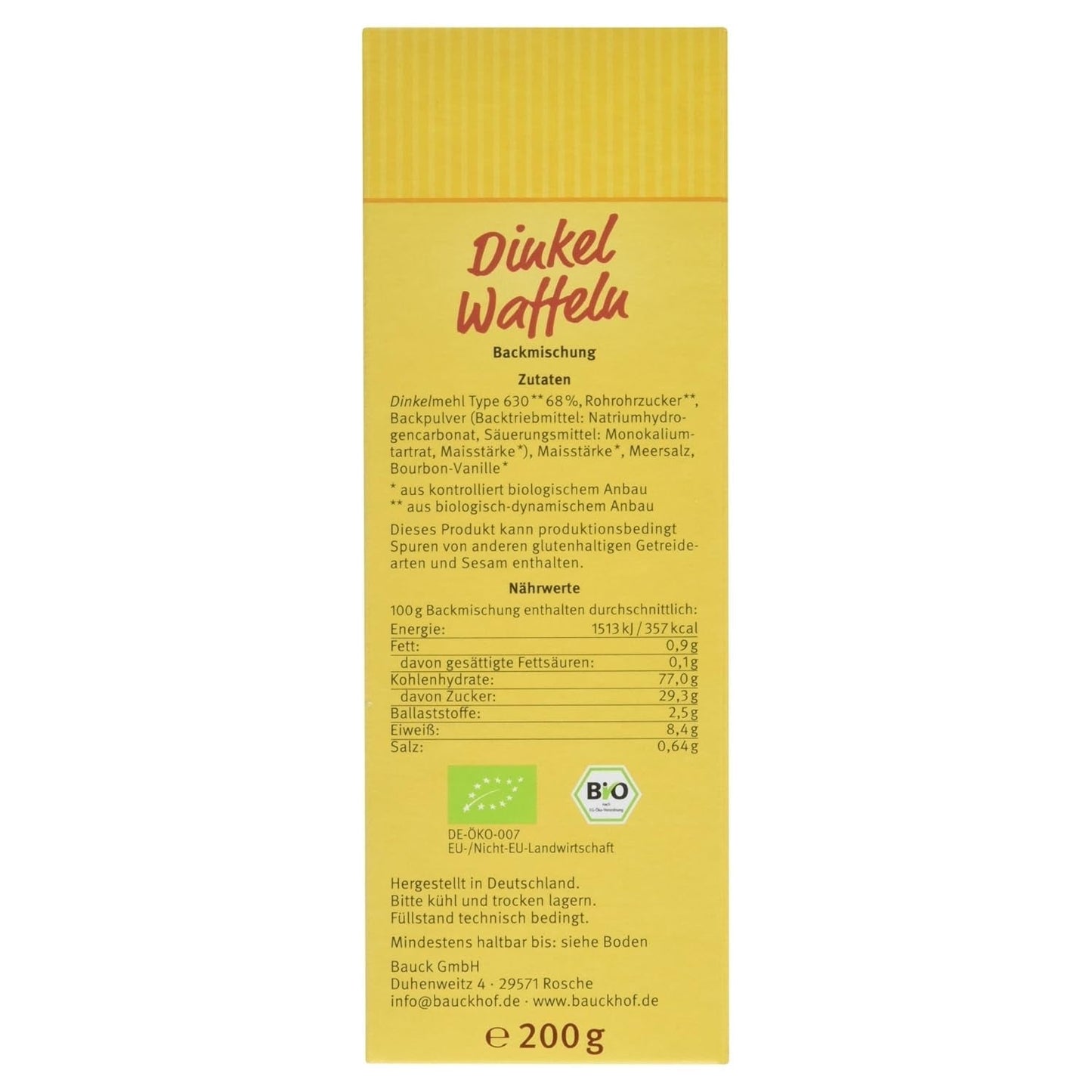 Demeter Bauck Hof Bio Dinkel Wafflen, 200 G Blandning för bakning och matlagning Naty Shop