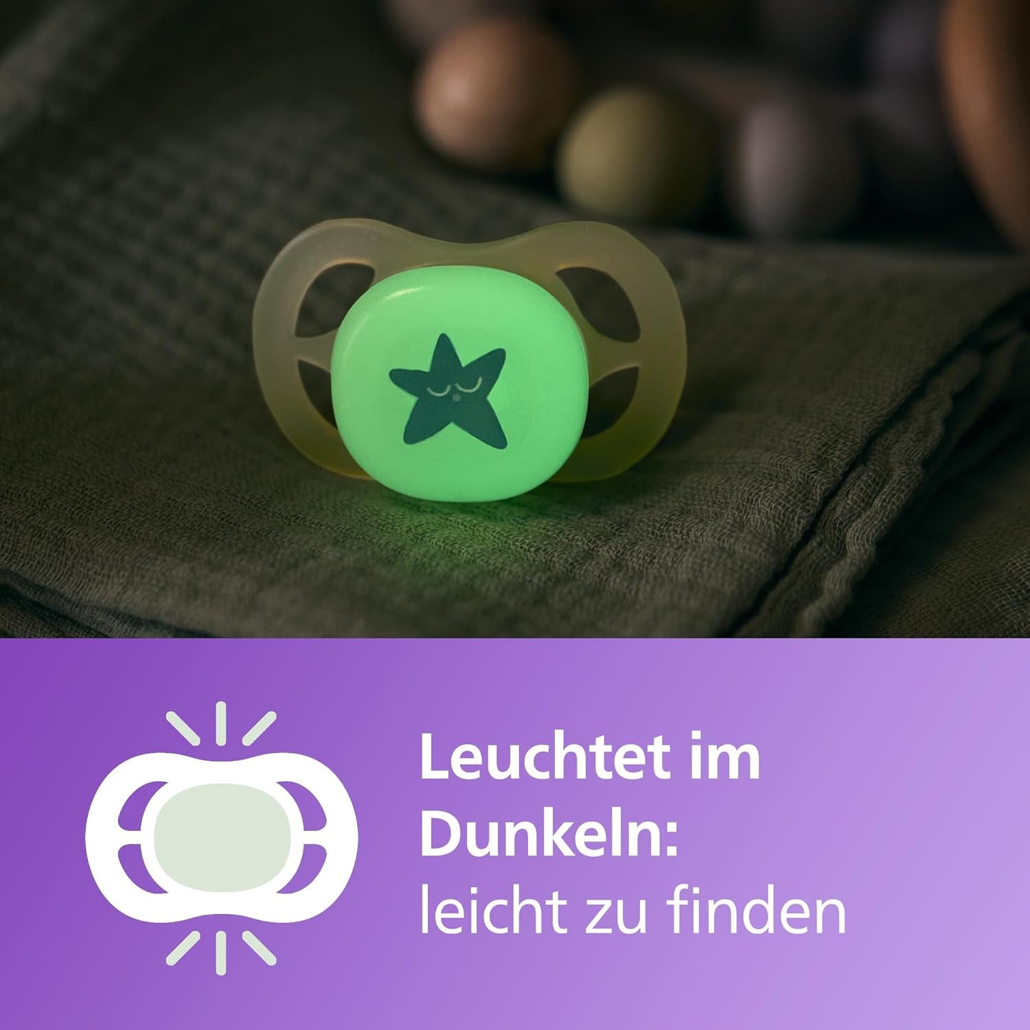 Philips AVENT Ultra Start nattnapp, ortodontisk napp för nyfödda, Glow in the Dark, BPA-fri, med steriliseringsbehållare, Twin Pack, Moon, Star, SCF075/07