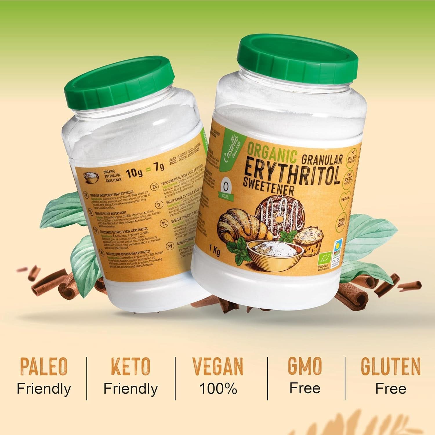 Naturligt organiskt erytritol, 10G = 7G socker, 1 kg sötningsmedel Naty Shop