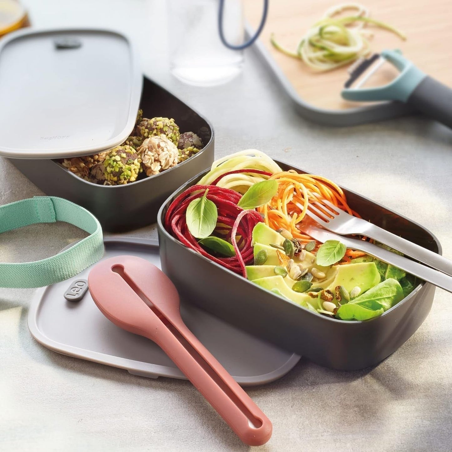 BergHoff dubbel bento box - Leo (lunchbox set 19x12,5x9 cm, två lådor, mikrovågssäker, lufttät försegling, diskmaskinsäker, perfekt för snacks / snacks / sallad) 3950126 Matförvaringslådor Naty Shop