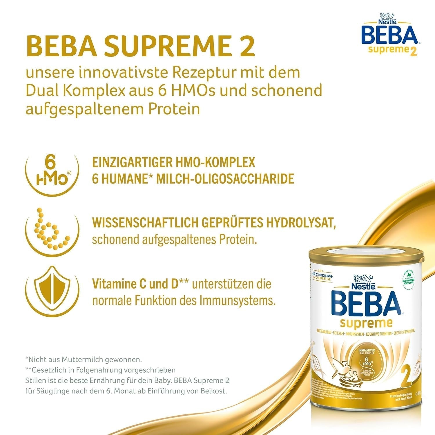 BEBA SUPREME 2 Tillskottsmjölk efter 6 månader, endast laktos, palmoljefri, förpackning om 6 (6 x 800 g) Naty Shop