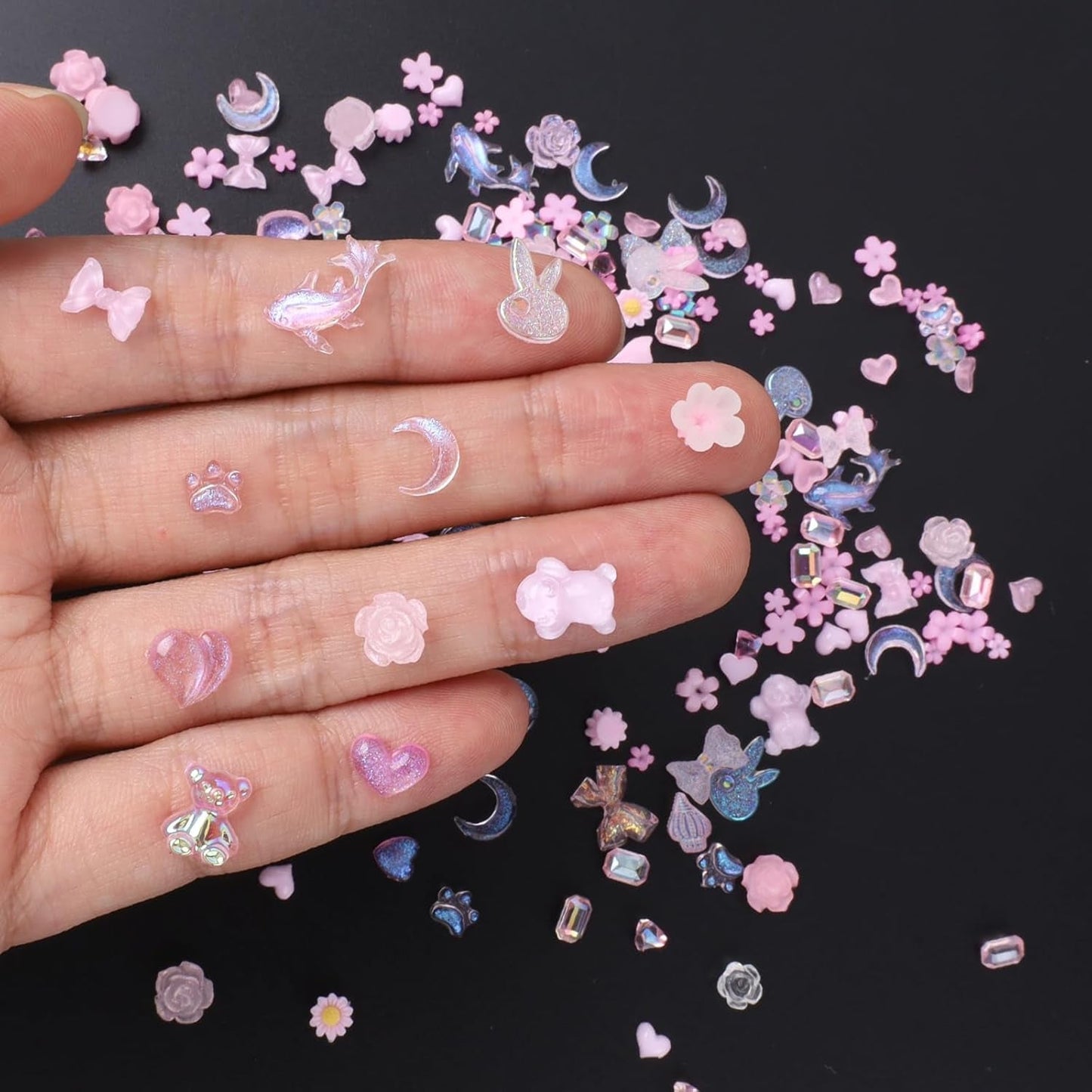 100 st Bow Nail Charms Y2K 3D Resin Camellia Flower Nail Charms Kawaii Rhinestones Nail Art dekorationer, mönster, DIY Craft Accessories (Rosa)