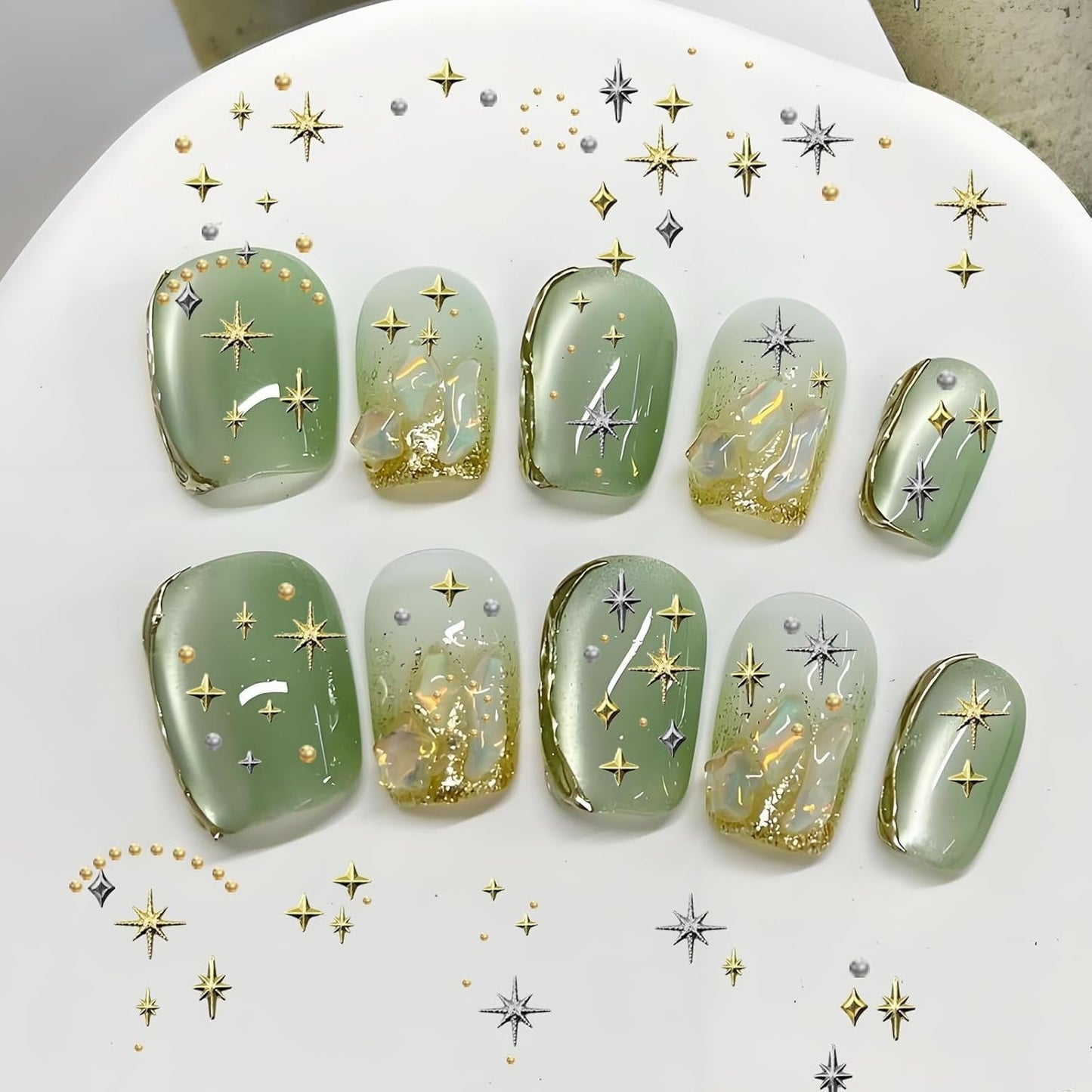 3400 Stück Goldene Und Silberne Sternperlen, Goldene Nagelanhänger, Zubehör Für Nagelschmuck, Schöne Sternnagelanhänger Für Nägel,Nagelkonst Rhinestones