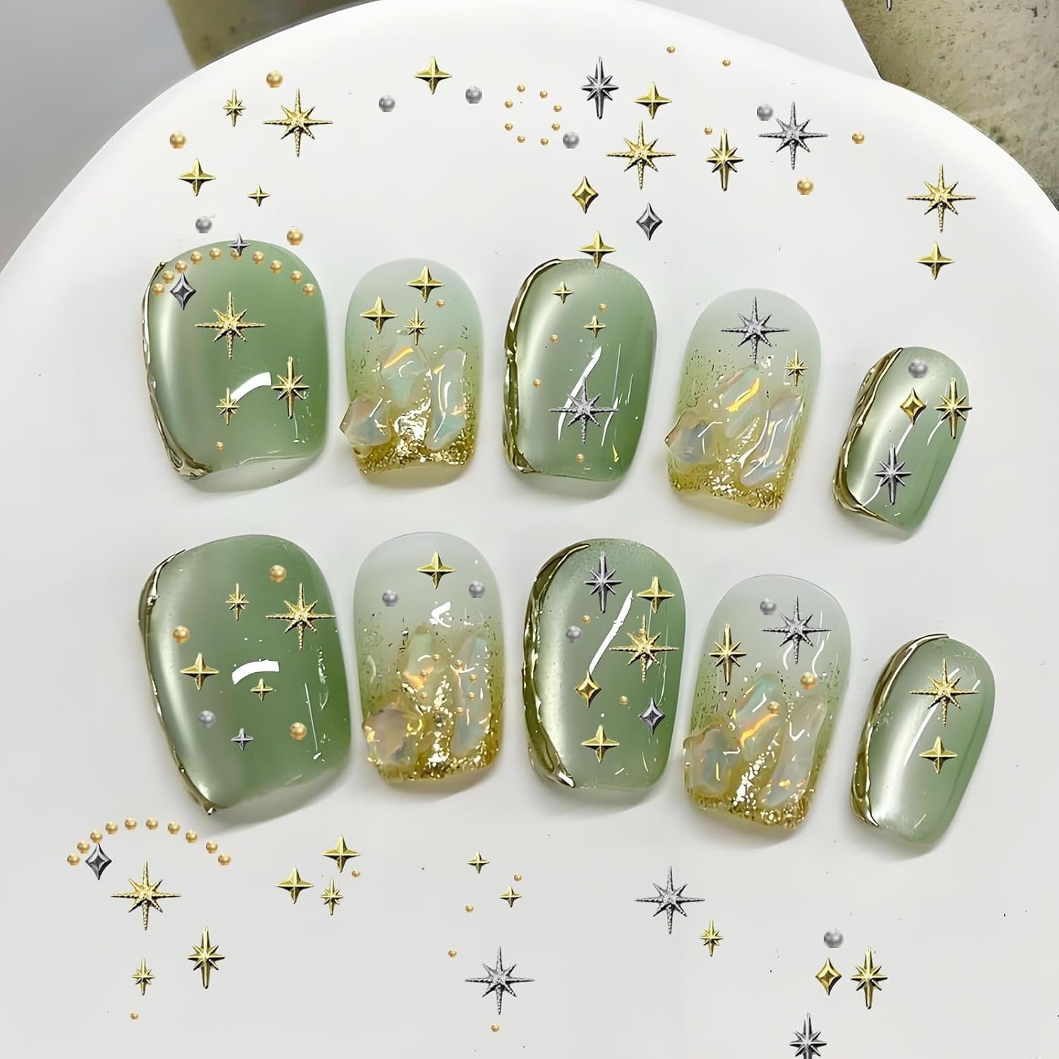 3400 Stück Goldene Und Silberne Sternperlen, Goldene Nagelanhänger, Zubehör Für Nagelschmuck, Schöne Sternnagelanhänger Für Nägel,Nagelkonst Rhinestones