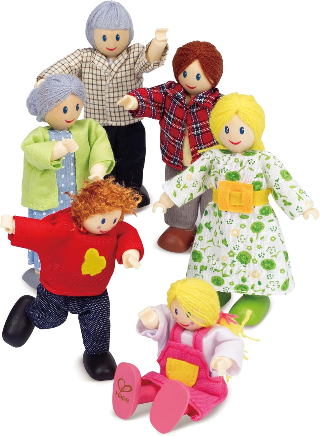 Hape Doll Family Prisbelönt dockskåpsset, unika trädockortillbehör, fantasifull lek, 6 dockfamiljemedlemmar från 3 år och uppåt