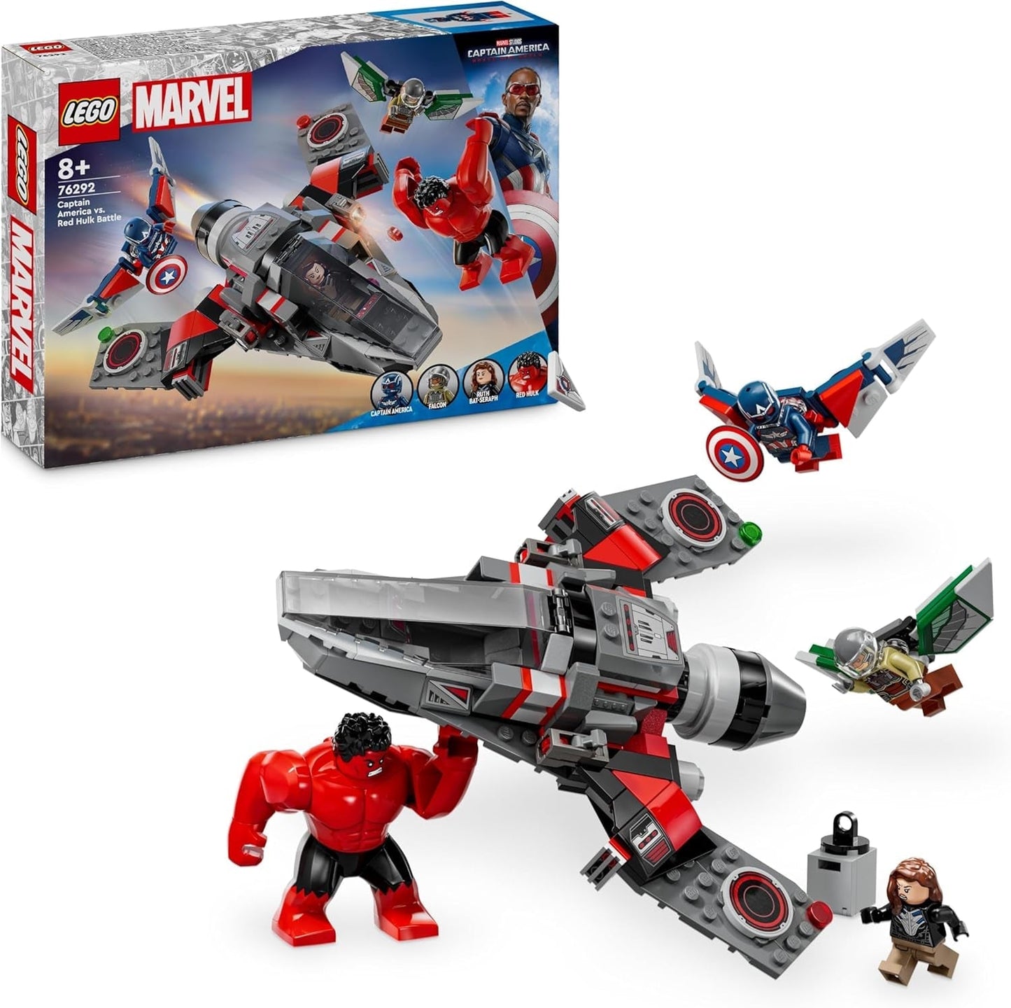 LEGO Marvel-uppgörelse mellan Captain America och Red Hulk Kids Byggbar Jet Set Superhjälteleksak för pojkar och flickor 8 år gammal äventyrsbyggnadsleksak 76292 Byggset Besuche den LEGO-Store Standardtitel