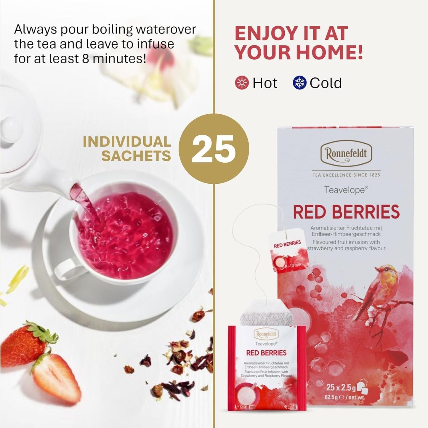 Teavelope "Red Berries" - fruktte med jordgubbs- och hallonsmak, 25 tepåsar, 62,5 g