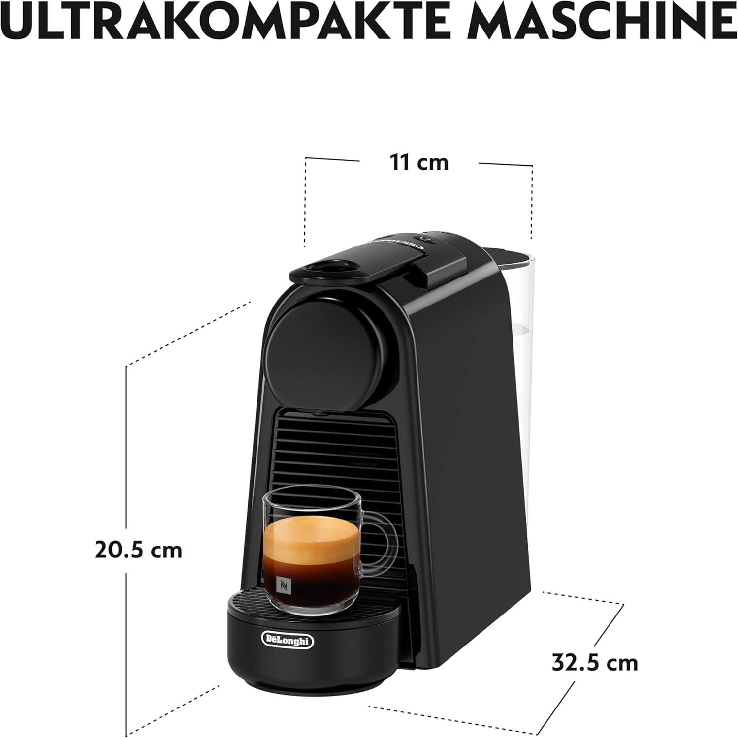 Espressomaskin med Nespresso De'Longhi Essenza Mini-kapslar, svart | Pumptryck 19 bar | Vattentank 0,6 l | För espresso och lungo | Liten espressomaskin – Fantastiska kaffestunder | EN85.B