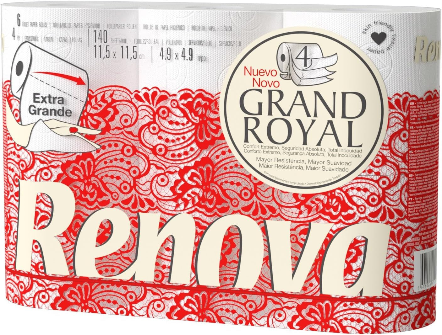 Toalettpapper Renova Renova Grand Royal 4-lagers - 6 rullar, stor (pack med 5)