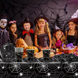 49 delar Halloween Spider Paper Bestick Set Inklusive tallrikar, servetter, glas och bordsduk. Svart servisset med desserttallrikar, servetter och glas.
