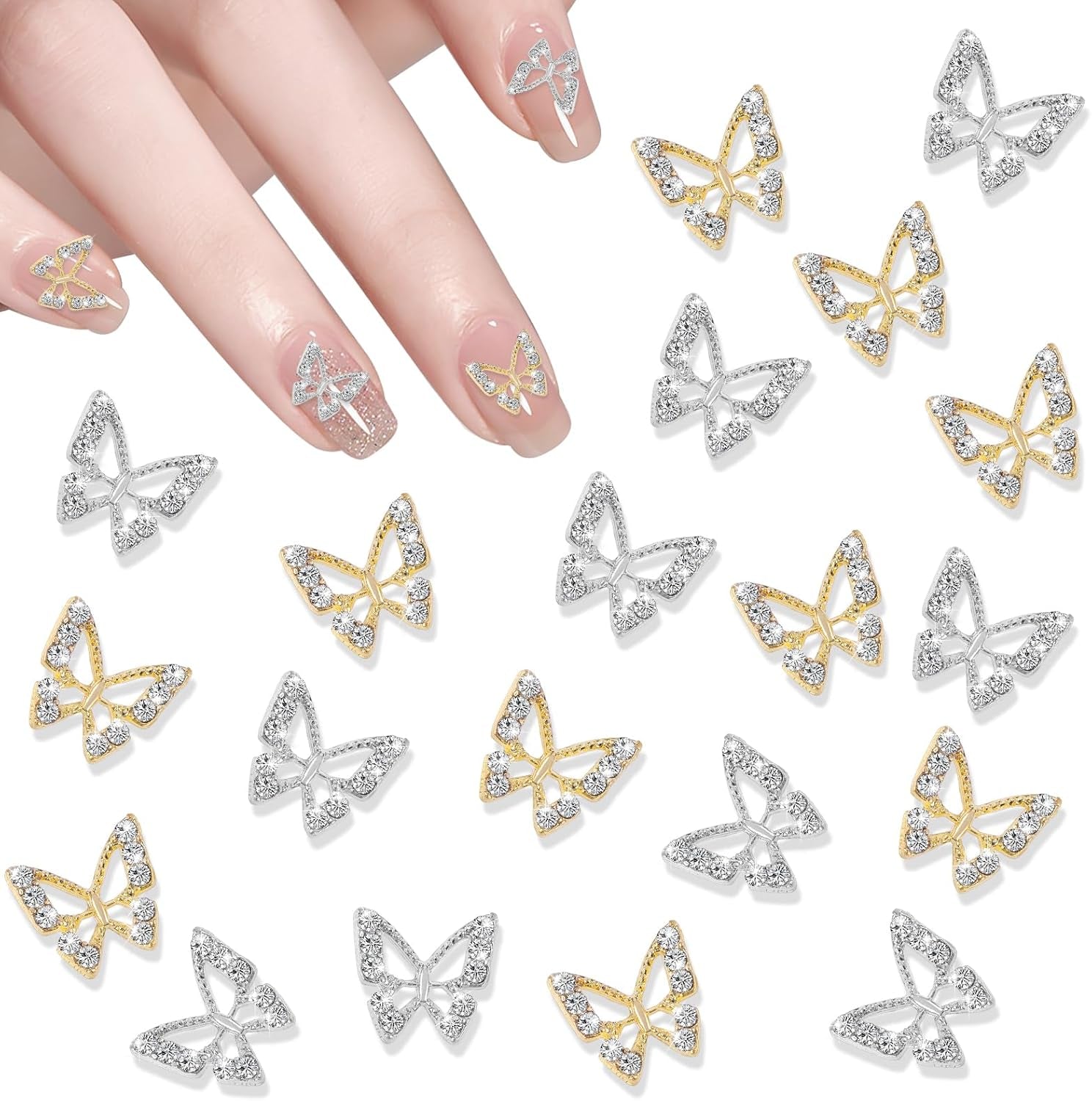 20st Glitter Butterfly Nail Charms, Nail Art Strass, Nagelstenar, Butterfly Nail Art, Strass, Alla hjärtans dag Nagelberlocker, Gör-det-själv-mobilfodraldekoration