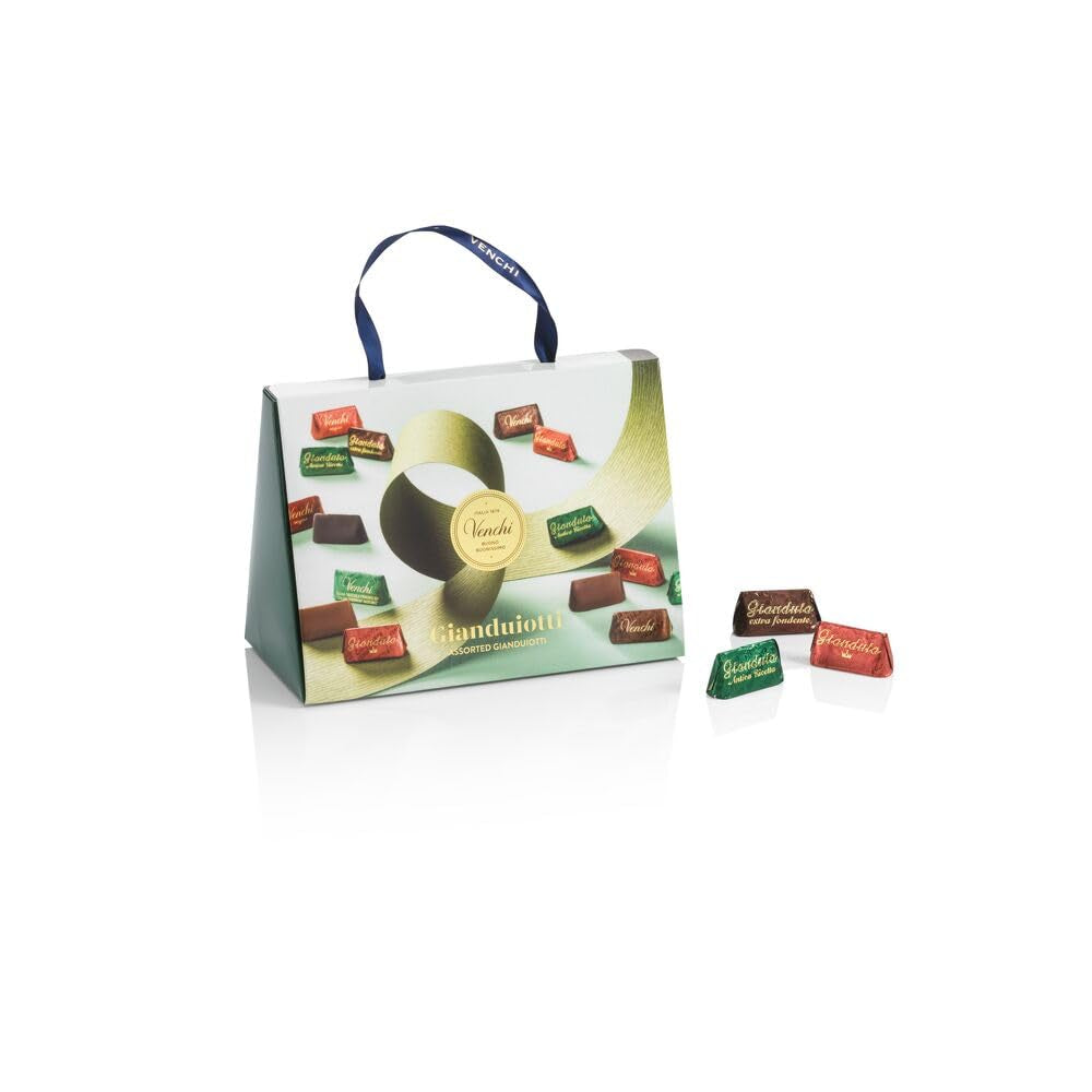 Presentset Venchi - Borsina Gianduiotti, med olika Gianduiotti choklad, inklusive "Piedmont hasselnötter", 150g, glutenfri, inga konstgjorda färger, inga konserveringsmedel, presentidé