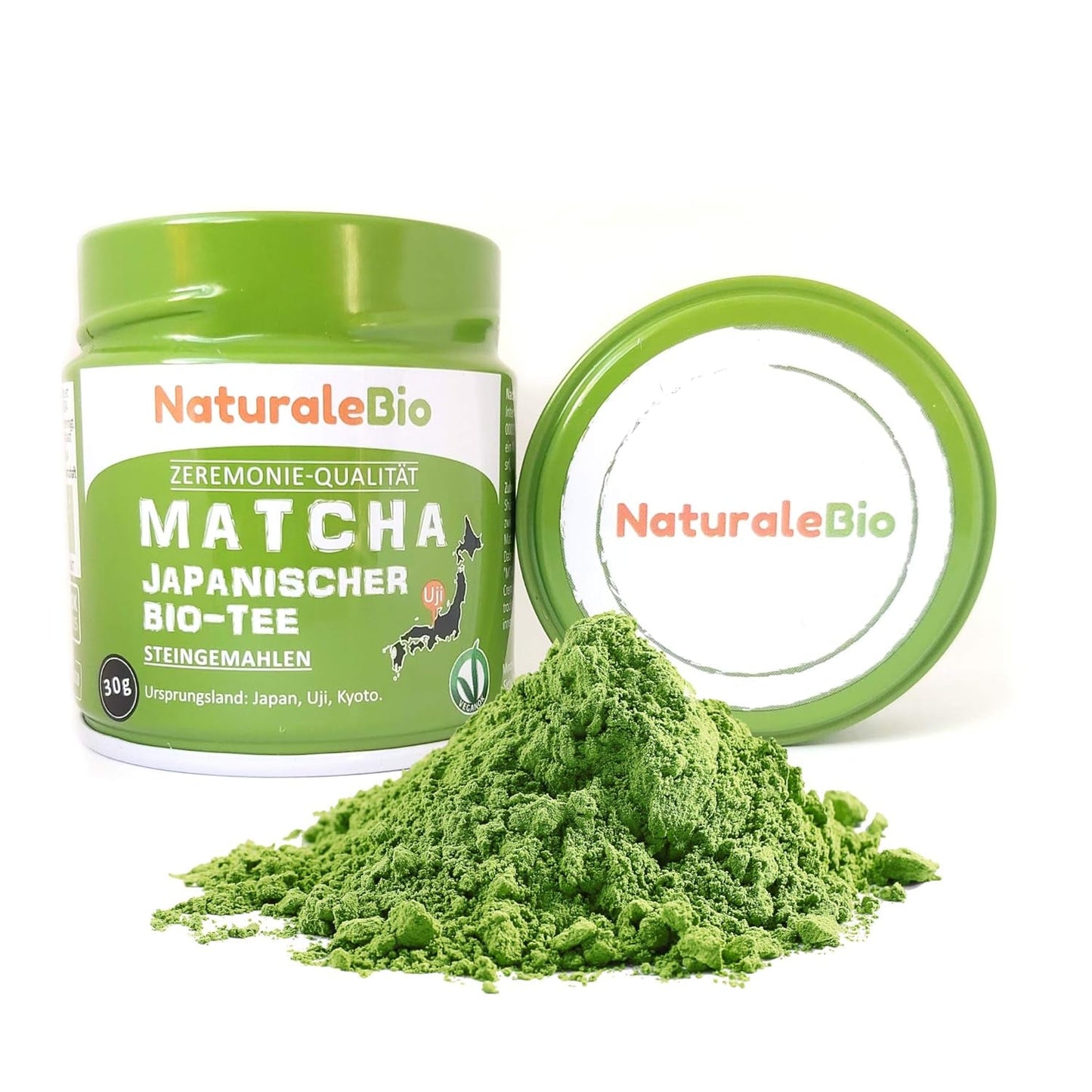 Naturalebio Ceremonial Grade Matcha Tea Powder Original grönt te från Japan. Matcha grönt tepulver av ceremoniell kvalitet tillverkat i Uji, Kyoto. Perfekt för att dricka, laga mat och latte. Kartong med 30 g.