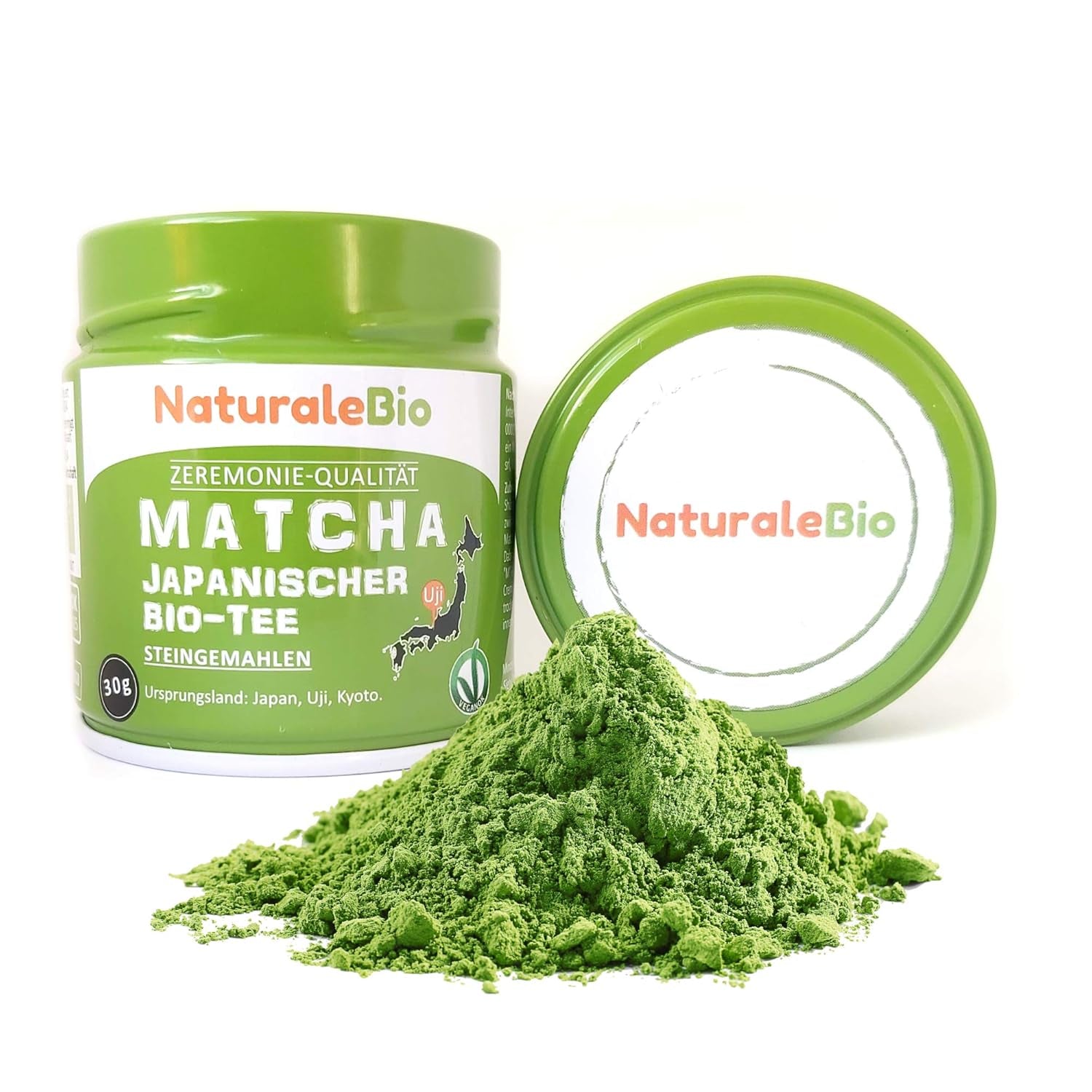 Naturalebio Ceremonial Grade Matcha Tea Powder Original grönt te från Japan. Matcha grönt tepulver av ceremoniell kvalitet tillverkat i Uji, Kyoto. Perfekt för att dricka, laga mat och latte. Kartong med 30 g.