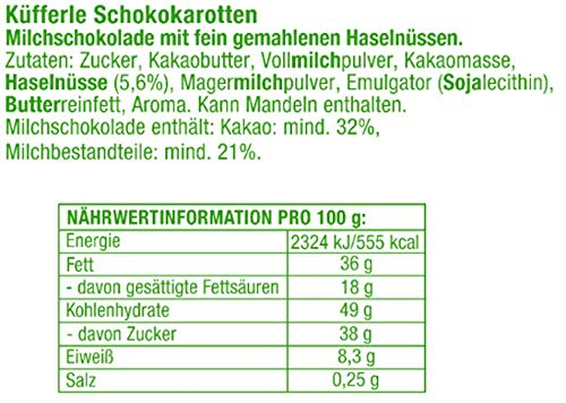Küfferle, Morötter med originalchoklad 810 g 60 st., Mjölkchoklad, 1 st.