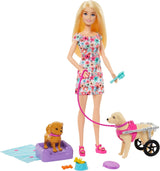 Barbie Dog Duo docka och tillbehör, inklusive liten hund och stor hund med rullstol, koppel, matskål, husdjurssäng och godisben, från 3 år och uppåt, HTK37 Naty Shop Dolls
