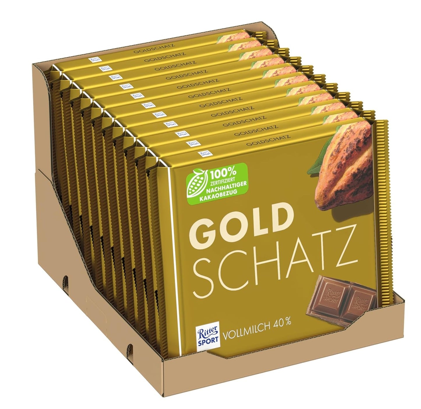 Ritter Sport - Gold Treasure - 11 x 250g, Fin mjölkchoklad med karamellbitar, Klassisk choklad att dela med vänner, 11 barer x 250g