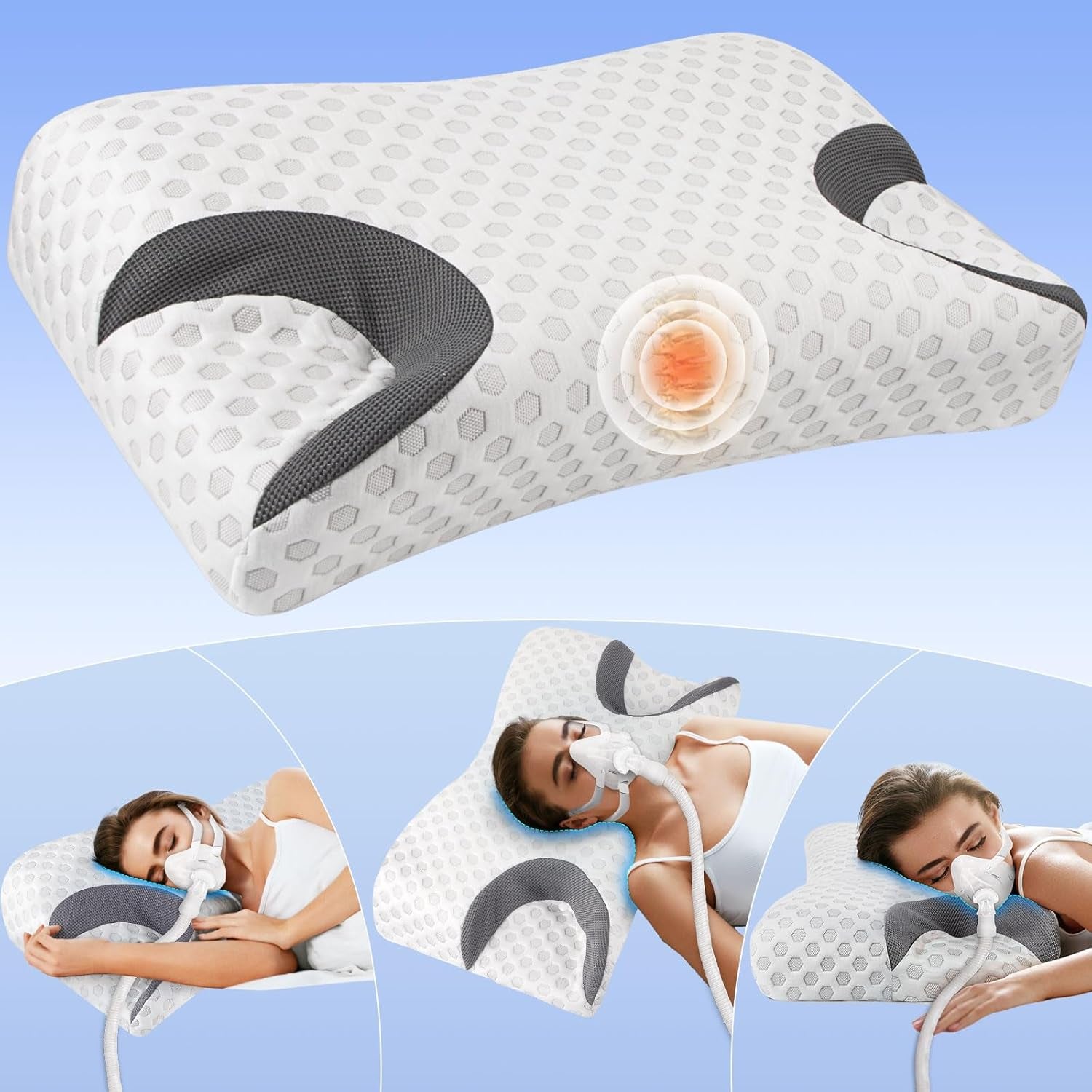 Hydomi Anti-Wrinkle Kudde 2-i-1 Anti-Aging Skönhetskudde Ortopedisk nackstöd Kudde Nacke och axel Smärta Memory Foam Kudde för att hålla huvudet rakt Cervikala ortopediska kuddar Naty Shop White