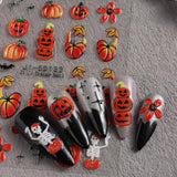 JMEOWIO 3D Nagelsticker Halloween Nail Art Sticker Selbstklebend Nagelaufkleber 5D Stereoskopisk Süßer Geisterkürbis Dekoration Nageldesign Zubehör 4 Blatt