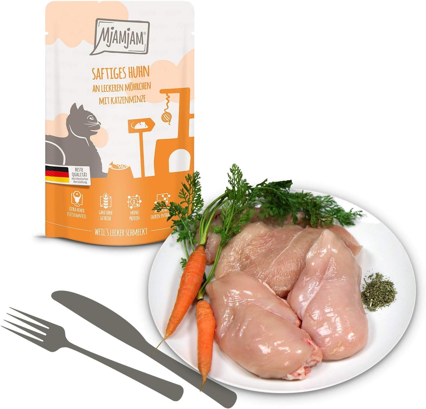 MjAMjAM - Premium Wet Cat Food - Mixed Pack I - Kyckling, nötkött, Hearts 12-pack (12 x 125 g), spannmålsfri med extra kött