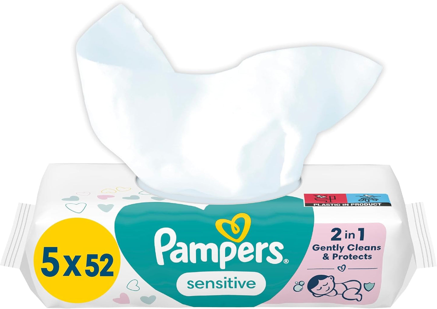 Pampers Sensitive Baby Wipes, 15 paket med 80 våtservetter, 1200 babyservetter, 2-i-1 skonsam rengöring och hudskydd