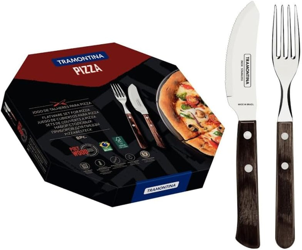 Tramontina PIZZA Bestck, 8-delad set, för 4 personer, Rostfreier Edelstahl, Fsc-Zertifizierte Holzgriffe, Spülmaschinenfest Kitchen Naty Shop