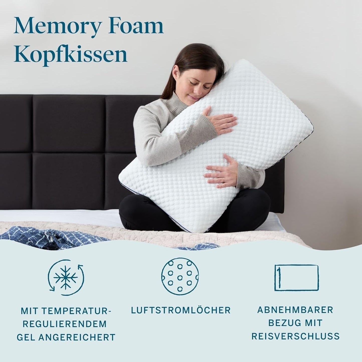 LUCID memory foam kudde med gel 40x60 cm - andas - kylande effekt - tvättbart överdrag - Oeko-Tex certifierad kudde, vit