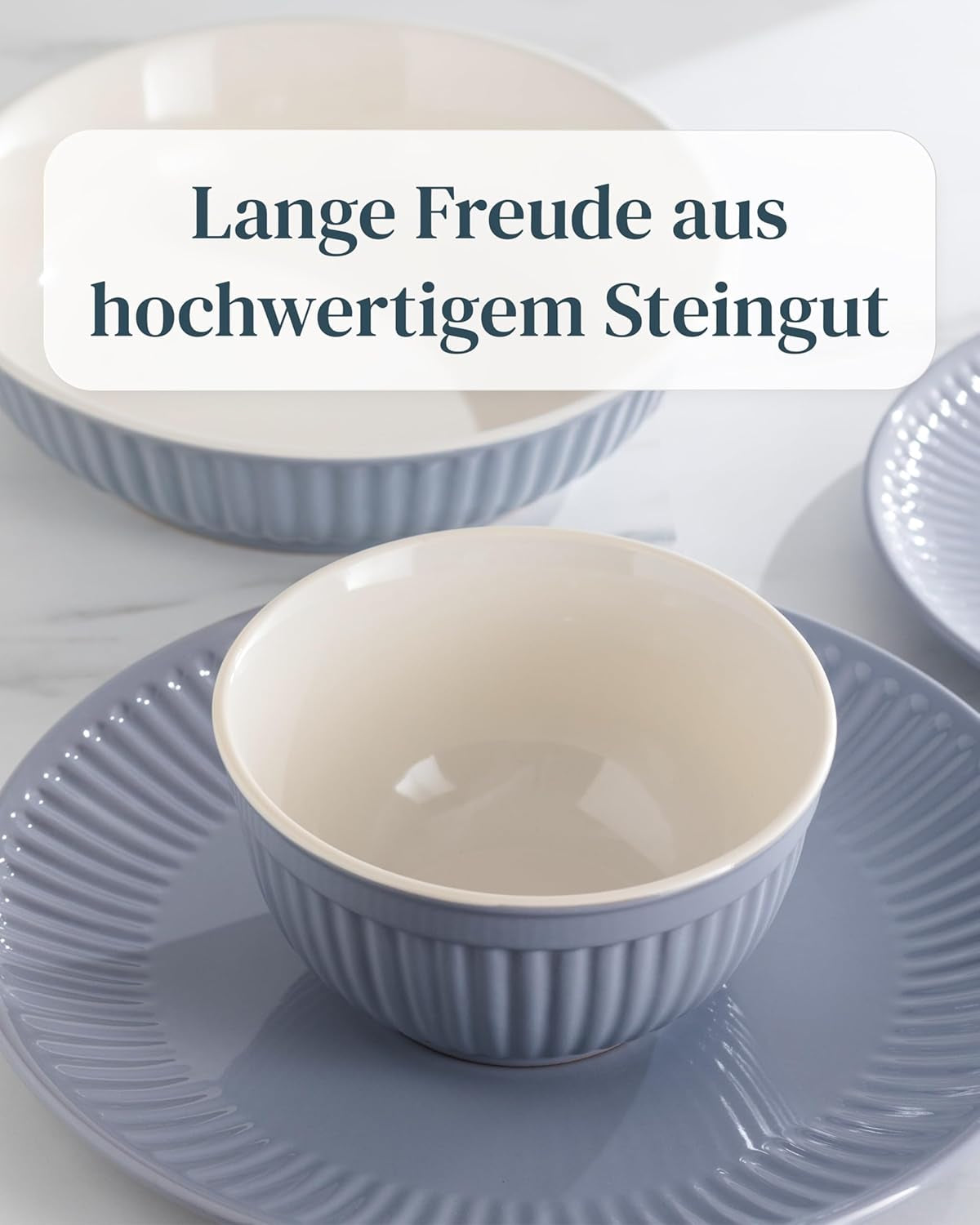 Keramisk servisset för 6, Hygge, 24 st. TESTVINNARE Drömmande skandinaviska servisservis i stengods Skål och tallrik Set Middagsservice för 6 Pure Living servisset i gråblått